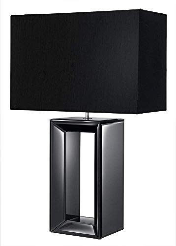 Mirror Base Table Lamp With Black Faux Silk Shade