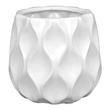 White Medium Wave Ceramic Flower Kitchen Indoor Planter