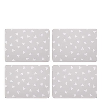 Set of 4 Placemats and Coasters Grey Hearts Dining Table