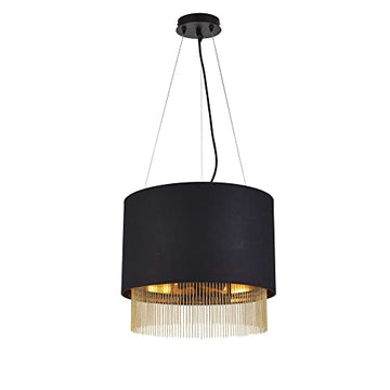 Fringe 3 Light Black Shade With Gold Chain Pendant