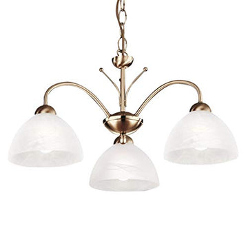 3 Light Antique Brass Ceiling Pendant Light With White Glass Shade