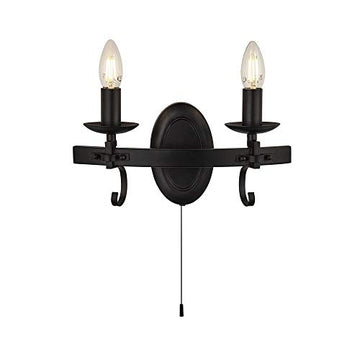 Cartwheel III 2 Light Black Wrought Iron Wall Light