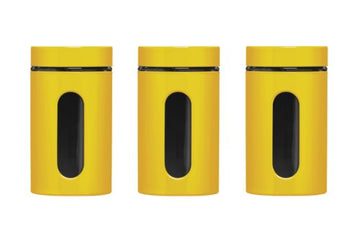 Set of 3 1 Litre Yellow Enamel Steel Glass Jars