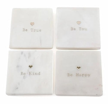 Set of 4 White  Marble Coasters - Heart