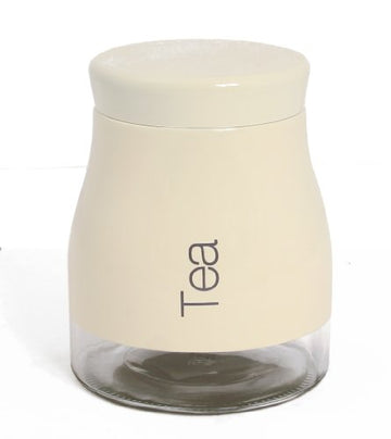 Cream Glass Stainless Steel Tea Jar