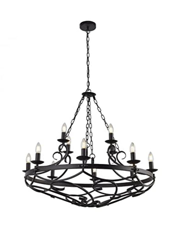 Cartwheel III 12 Multi Lights Black Wrought Iron Ceiling Pendant