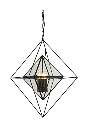 Diamond 3 Lights Black & Clear Glass Ceiling Pendant