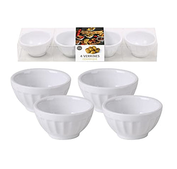 Set of 4 White Ceramic Food Preparation Bowls Kitchen Food