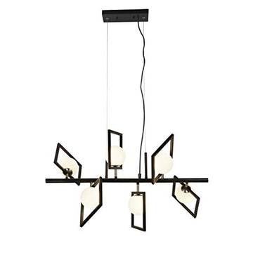 Rosewell 6 Light Matt Black & Opal Pendant