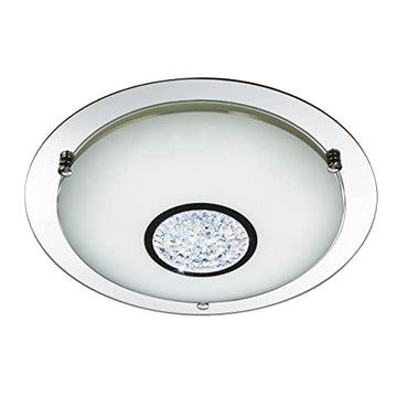 Ip44 Chrome Mirror White Glass Shade LED Flush