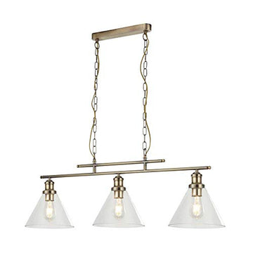 Pyramid 3 Light Antique Brass Glass Shades Pendant