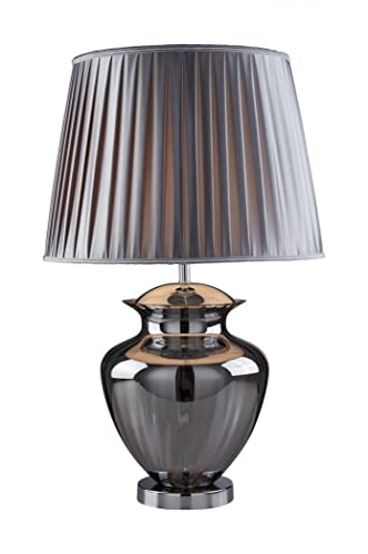 Elina Smoked Glass Chrome Pewter Pleated Shade Table Lamp
