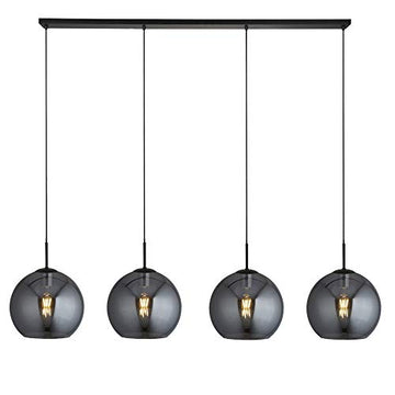 Amsterdam Matt Black 4 Light Pendant Smoked Glass Shade