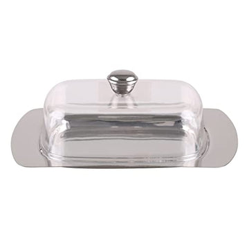 Silver Metal Butter Dish With Acrylic Cover