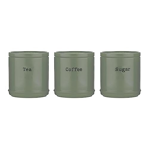 3Pc Sage Green Tea Coffee Sugar Stackable Storage Jar