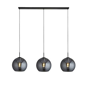 Amsterdam Matt Black 3 Lights Pendant Smoked Glass Shade