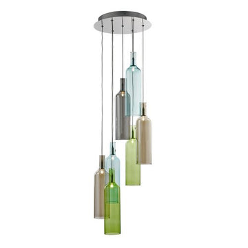 Bottles 7 Lights Multi Drop Chrome & Smoked Glass Pendant