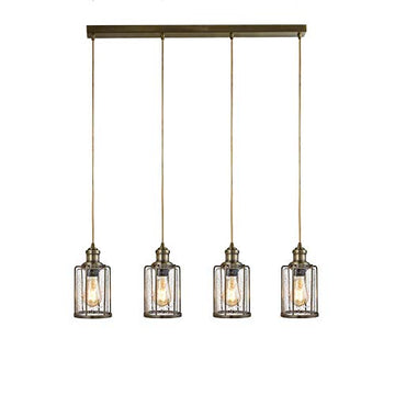 Pipes 4 Light Antique Brass Seeded Glass Bar Pendant