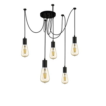 Squiggle 5 Light Black Metal & Cables Pendant