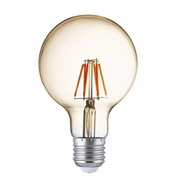 5 Amber Glass Filament Globe Bulb E27 6W 600Lm 95Mm Dia 3000K