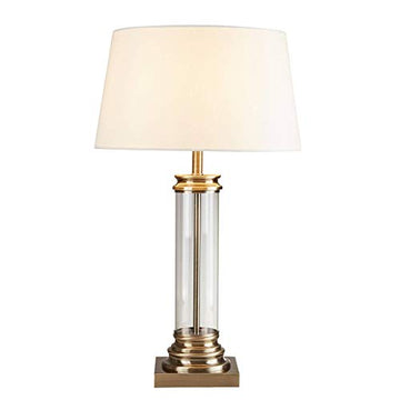 Pedestal Antique Brass & Glass Table Lamp