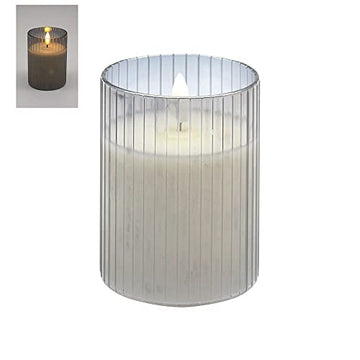 Small LED Flameless Bulb Candle Grey Jar Glass Indoor Decor Battery Operated