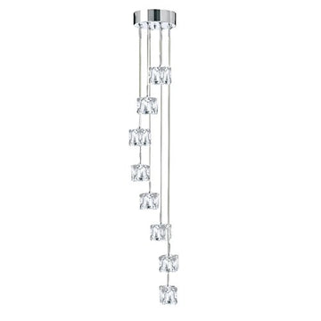 Ice Cube 8 Light LED Glass & Chrome Multi Drop Pendant