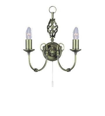 Zanzibar 2 Lights Antique Brass Wall Chandelier