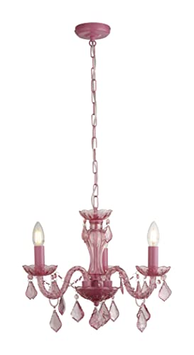 3 Lights Pink Chandelier Metal Frame Acrylic Beads