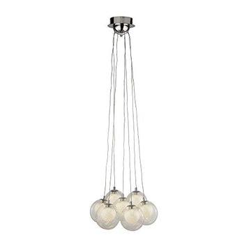 Cluster 7 Light LED Chrome Clear Glass & Crystal Sand Ball Pendant
