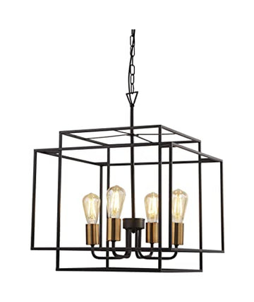 Crate 4 Lights Black Frame Bronze Lamp Holder Pendant