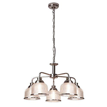 Bistro II 5 Lights Satin Silver Halophane Glass Pendant