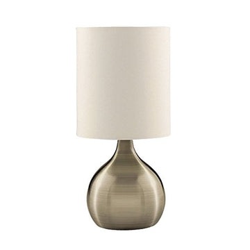 Antique Brass Touch Table Lamp w. White Fabric