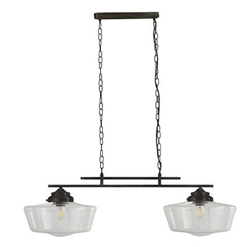 School House 2 Light Black & Glass Pendant