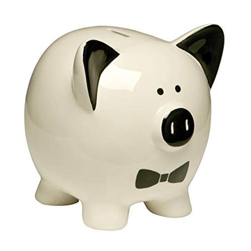 Ceramic Tux Piggy Bank Cream Black Coins Storage