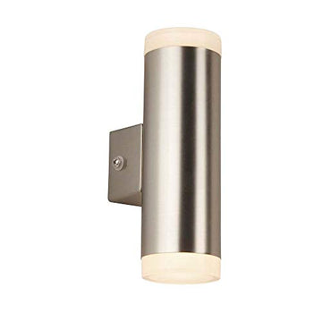 LED Outdoor 2 Light Satin Silver & Glass Wall Light