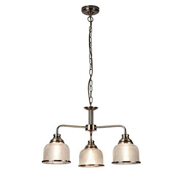 Bistro II 3 Lights Brass Halophane Glass Shade Pendant