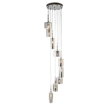 Linen 9 Lights Multi Drop Chrome & Smoked Glass Pendant