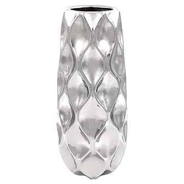 Silver Vase Large Wave Design Ceramic Flower Ornament