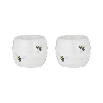 Set of 2 Sweet Bee Egg Cups Ceramic Holder
