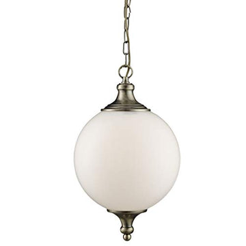 Atom Antique Brass Opal Glass Ball Shade Ceiling Pendant