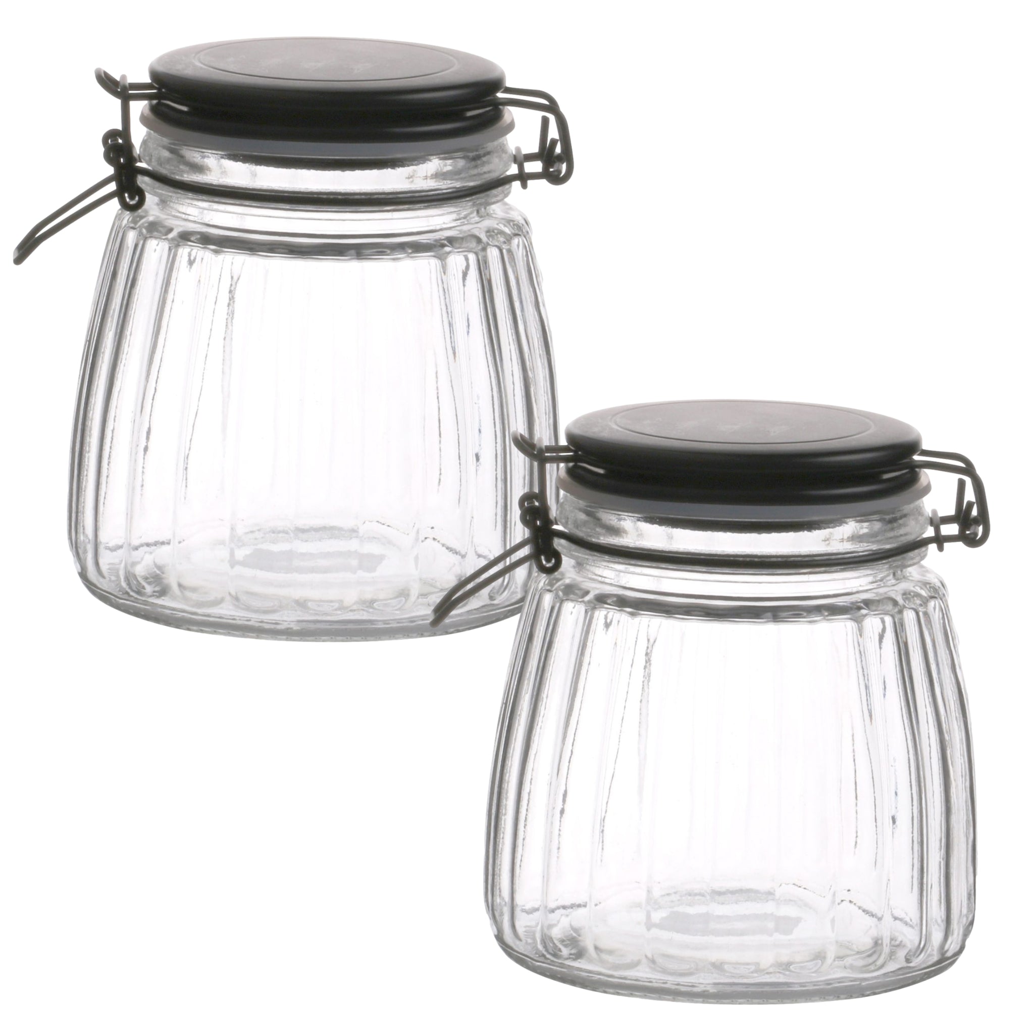 2Pcs  Black Cliptop Food Preserving Glass Jar