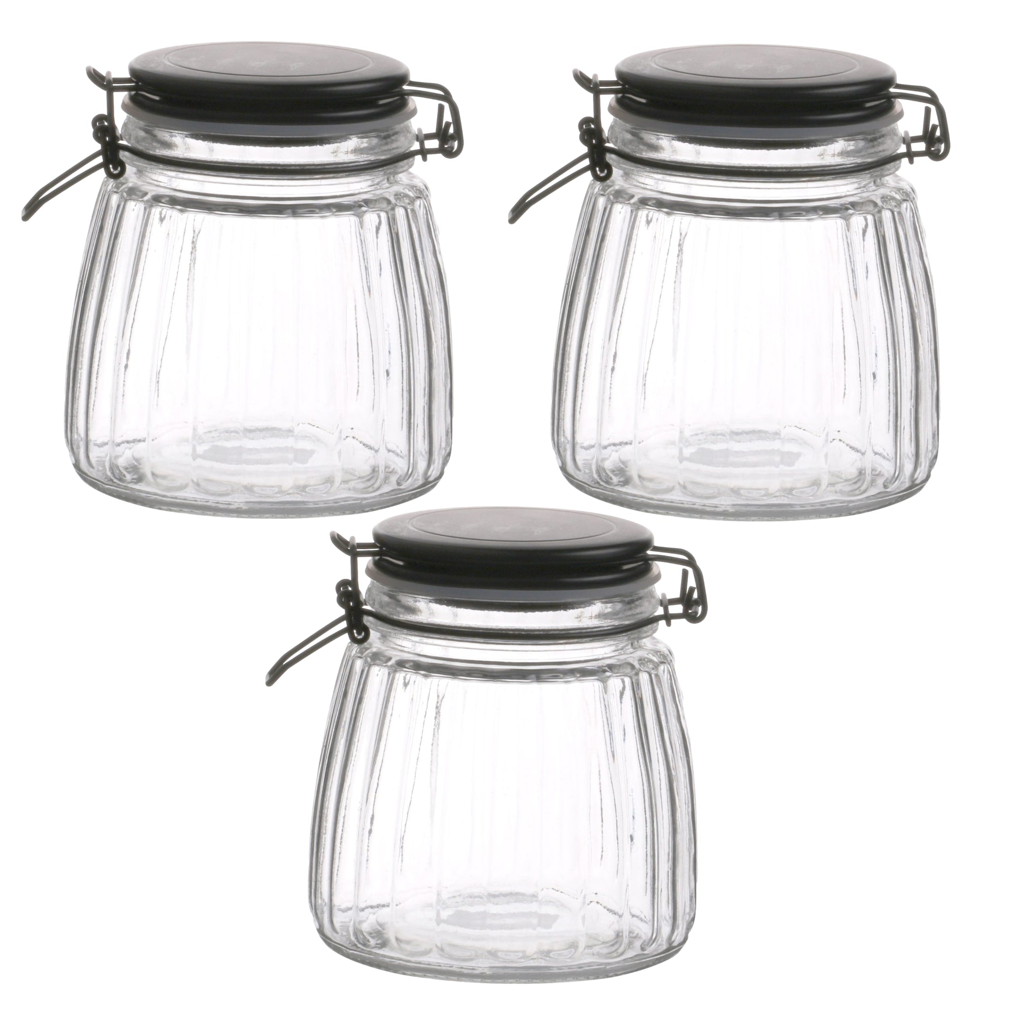 3Pcs Black Cliptop Food Preserving Glass Jar