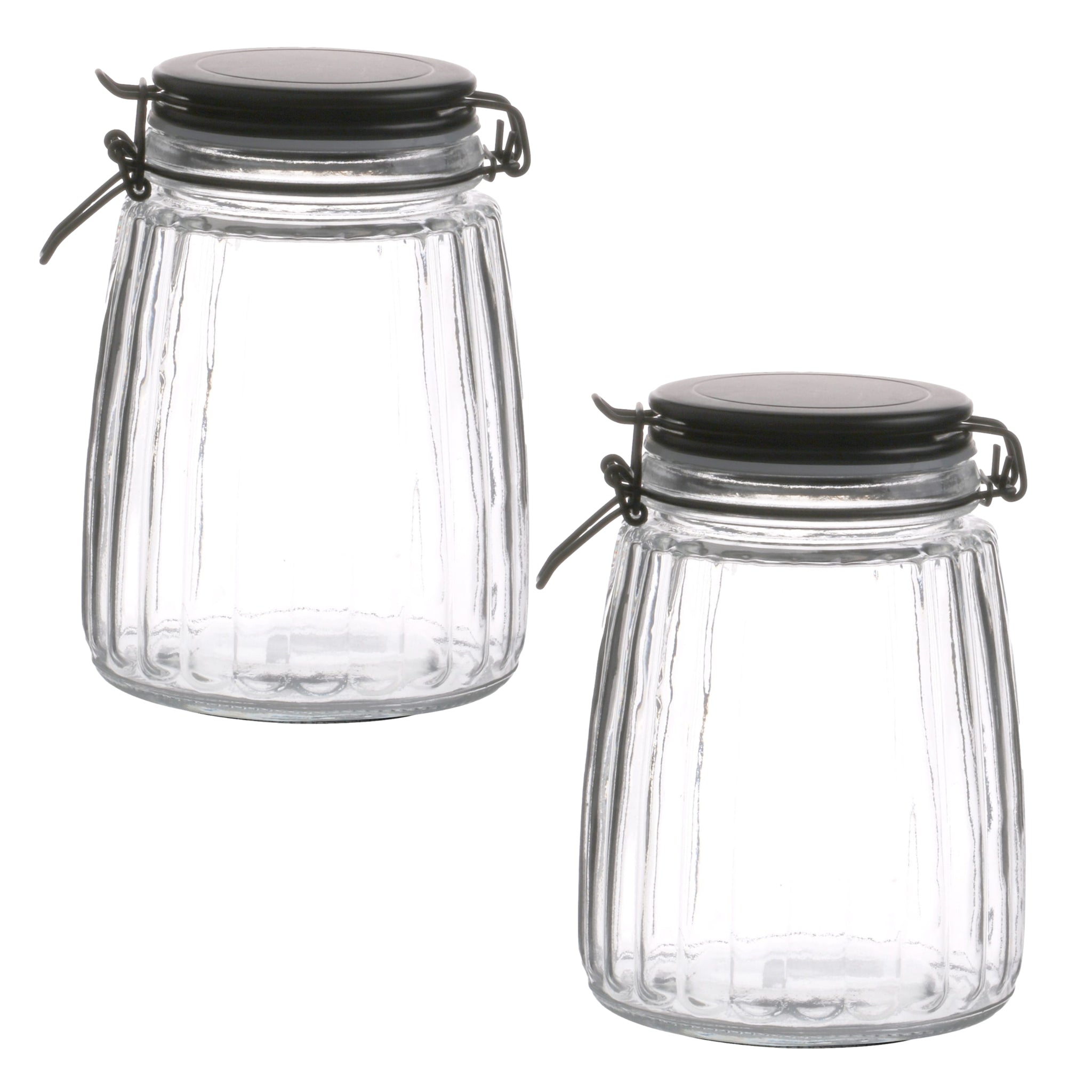 2Pcs 1.5L Black Cliptop Food Preserving Glass Jar