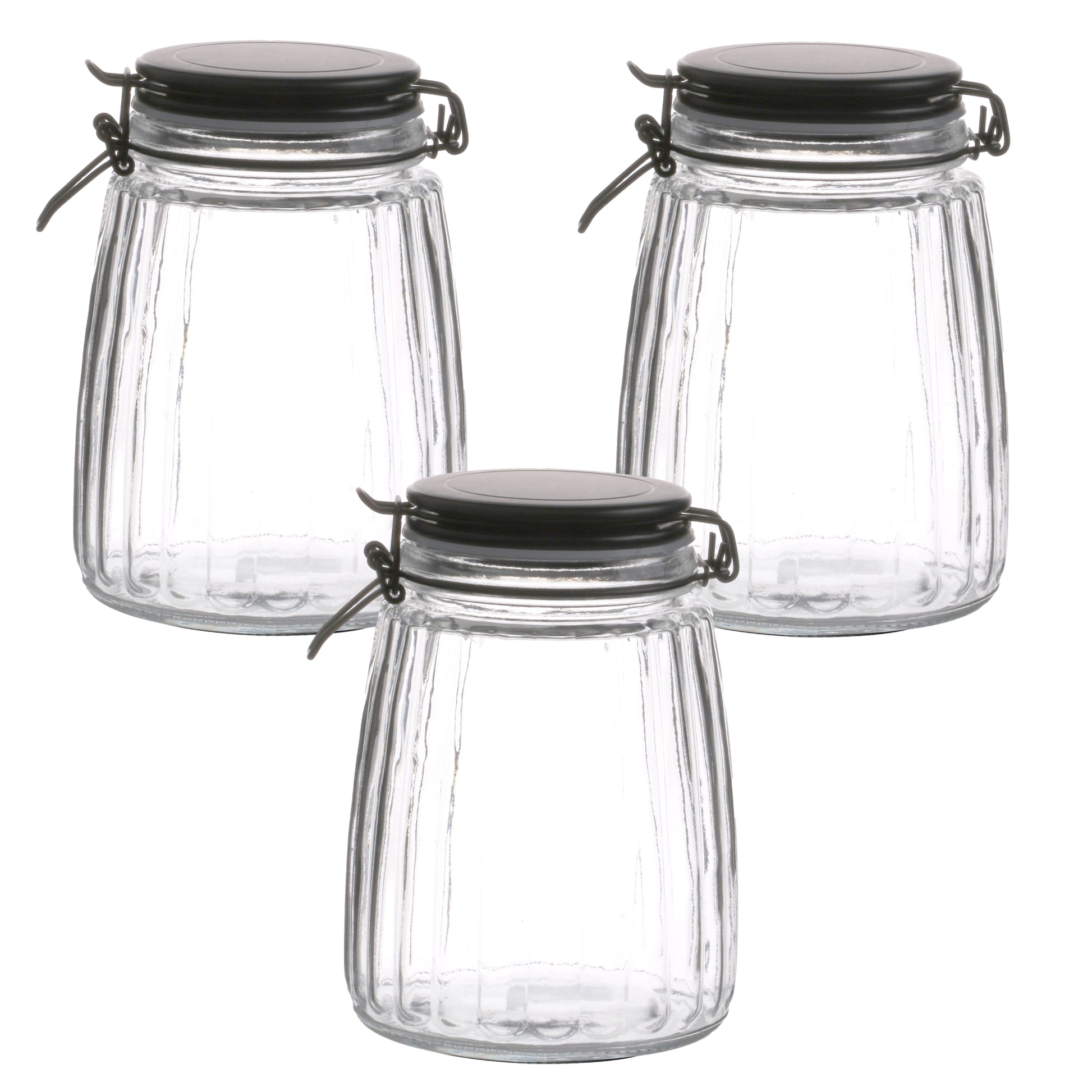 3Pcs 1.5L Black Cliptop Food Preserving Glass Jar