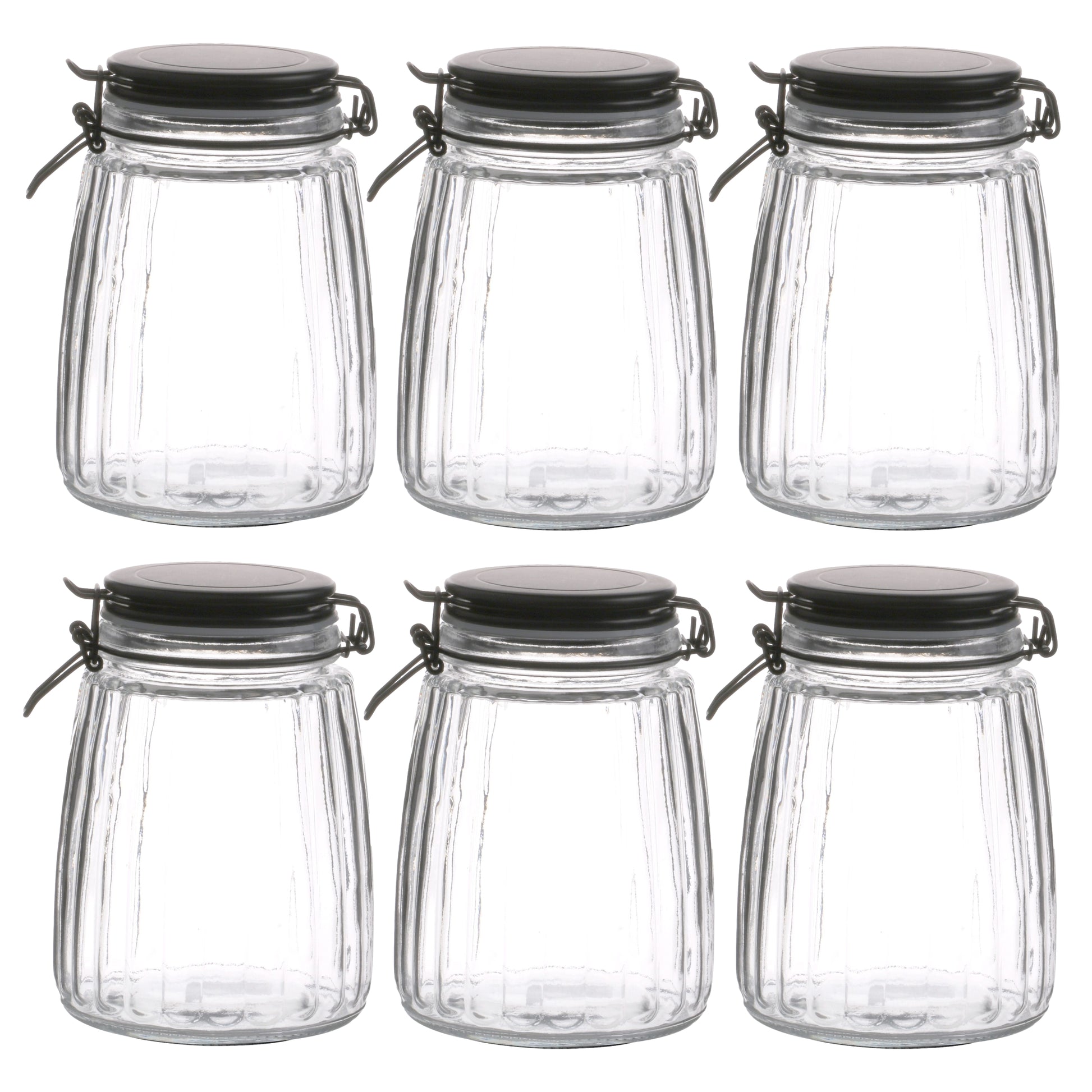 6Pcs 1.5L Black Cliptop Food Preserving Glass Jar