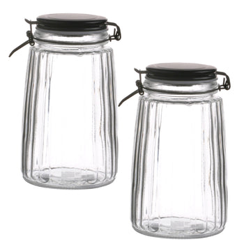2Pcs 1.8L Black Cliptop Food Preserving Glass Jar