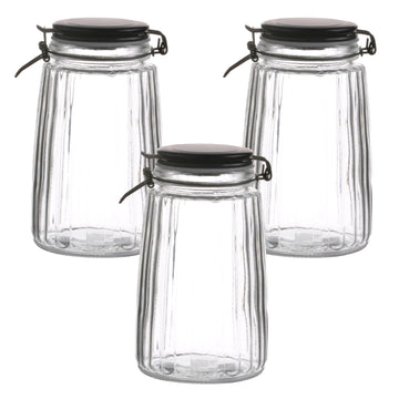 3Pcs 1.8L Black Cliptop Food Preserving Glass Jar