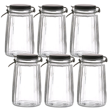 6Pcs 1.8L Black Cliptop Food Preserving Glass Jar