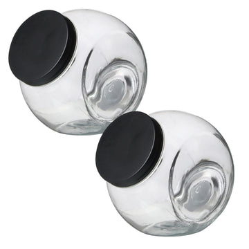 2Pcs 1.6L Black Screwtop Glass Food Jar